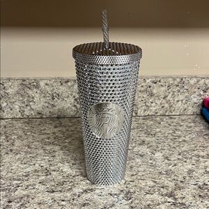 Silver Studded Tumbler with Straw